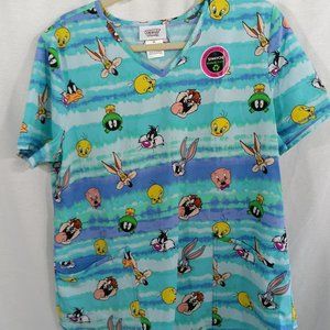 Scrub Top Looney Tunes Short Sleeve V Neck Tie Dye Size M
